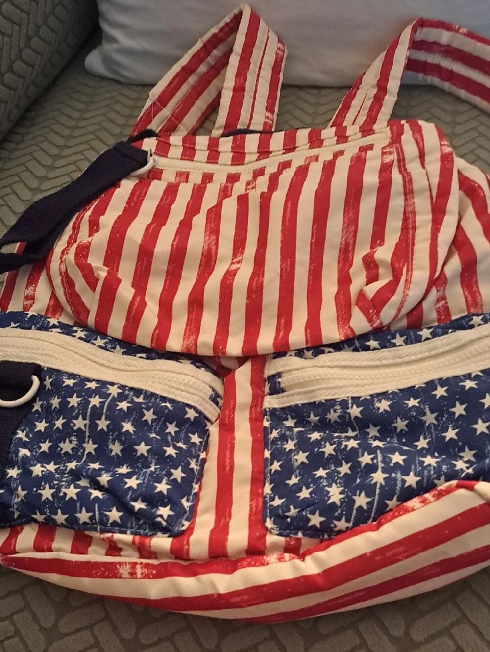 Mossimo Supply Co. Red & White Striped Backpack with Blue Star Pockets